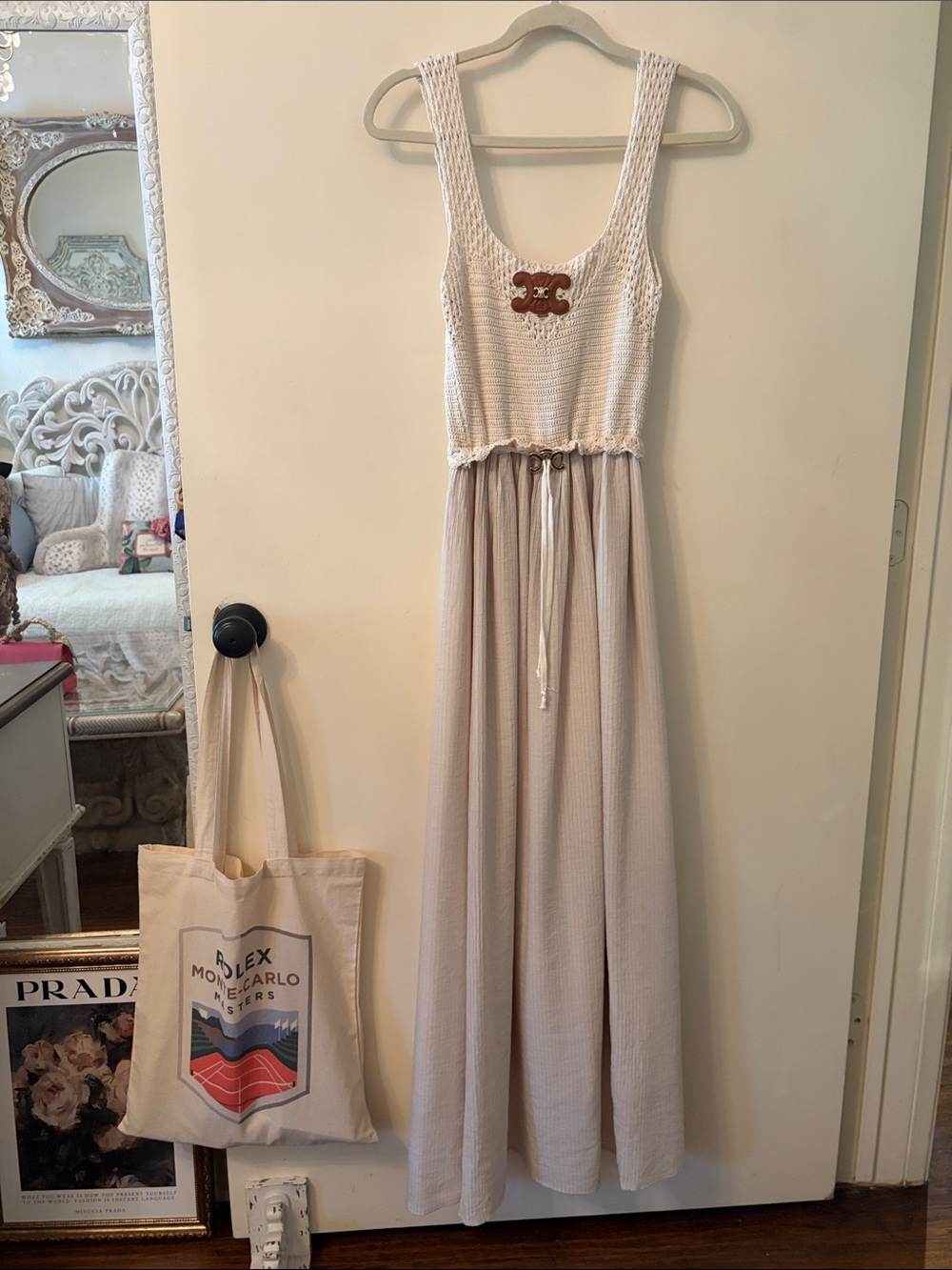 Celine Cream Crochet Bodice Maxi Dress with Drawstring